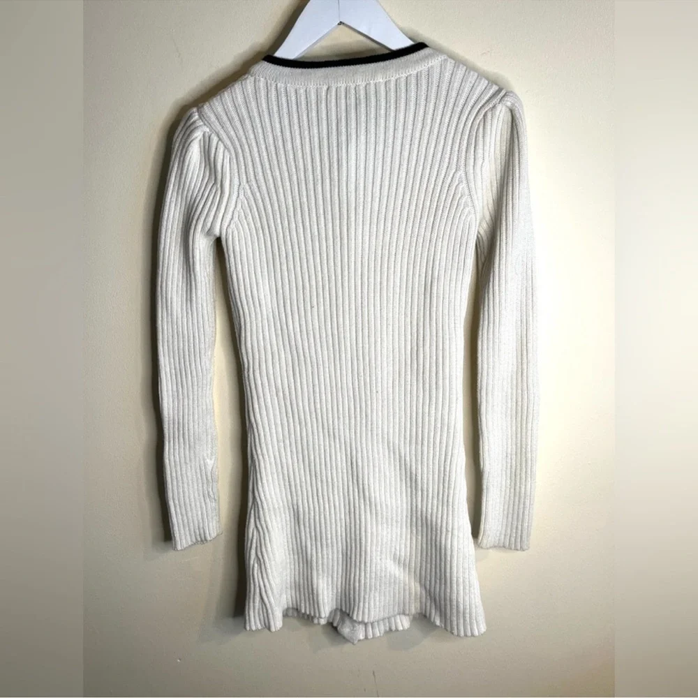 Self Portrait Lurex White Knit Dress with Black Accents crystal buttons - Picture 5 of 10